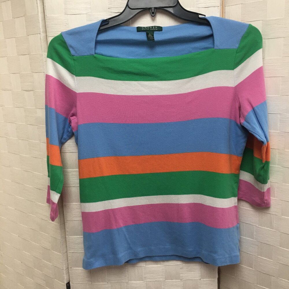 Lauren Ralph Lauren striped 3/4 sleeve top size Large multicolor